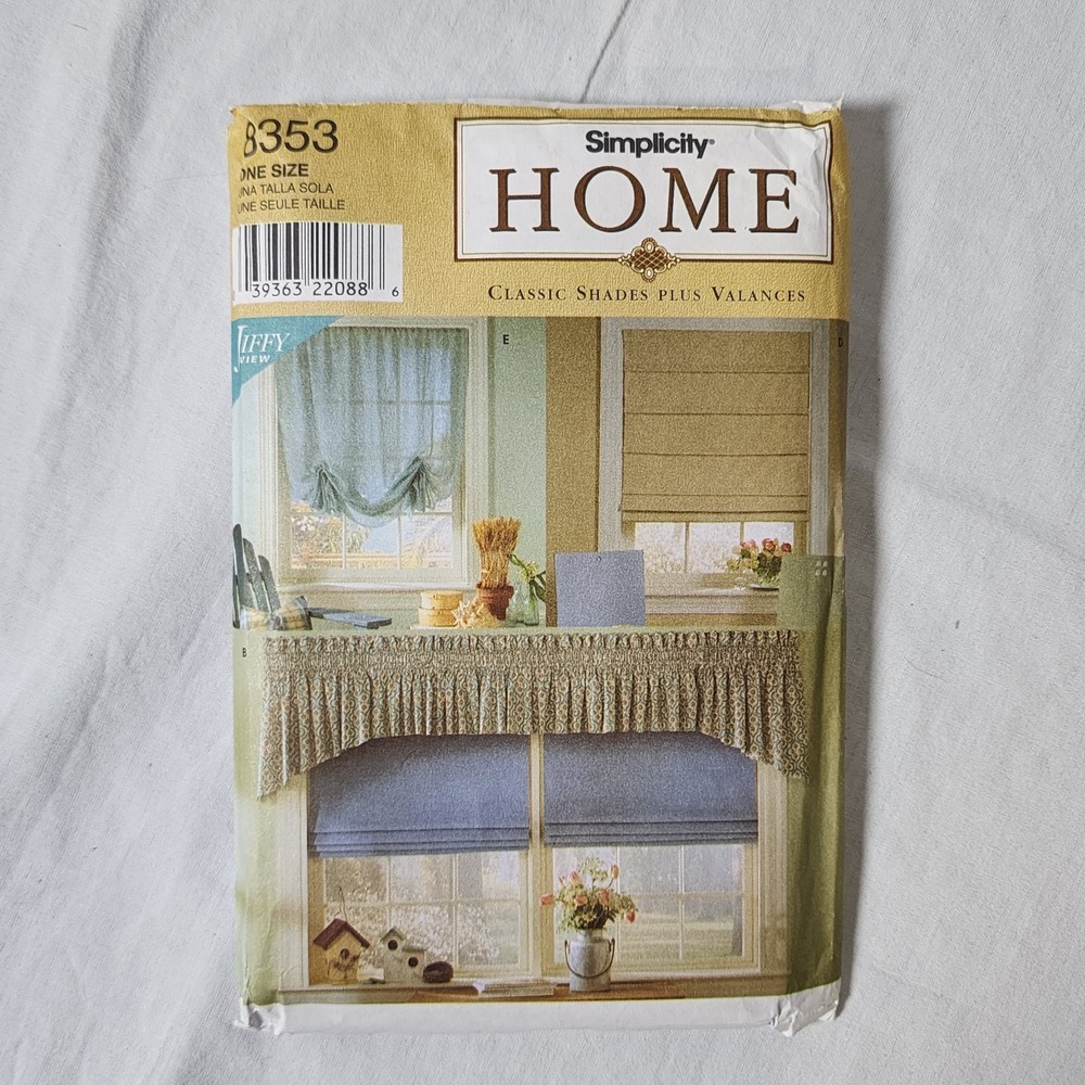 Simplicity Home #8353 Sewing Pattern Curtains and Valance Shades 1999 Vintage UC
